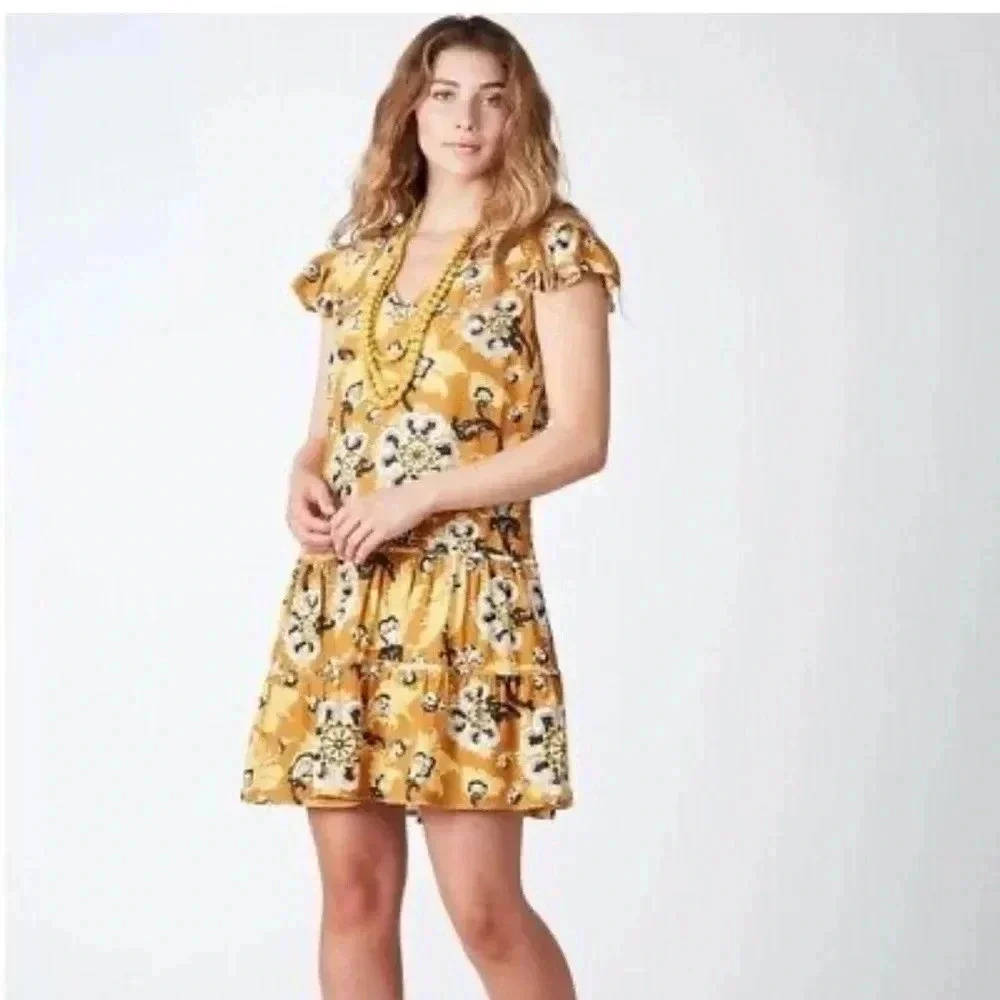 The Odells Daisy Dress Suntan Yellow Tiered Pockets